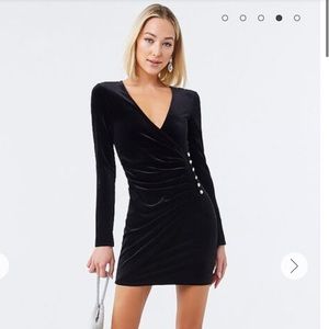 Black Velvet Surplice Mini Dress
